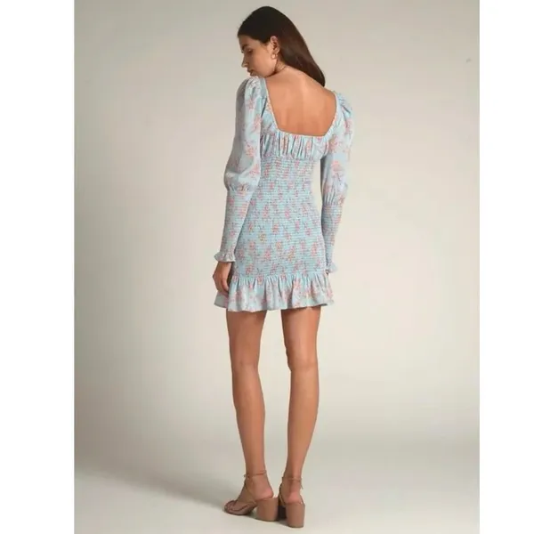CISTAR Long Sleeve‎ Floral Smocked Waist Mini Dress - Image 2