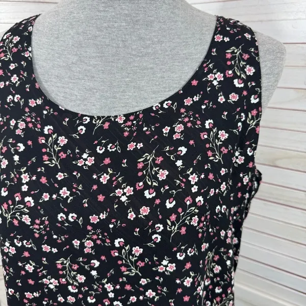 Vintage 90s Y2K Kathie Lee Floral Sleeveless Shift Maxi Dress Black Pink Medium - Image 5