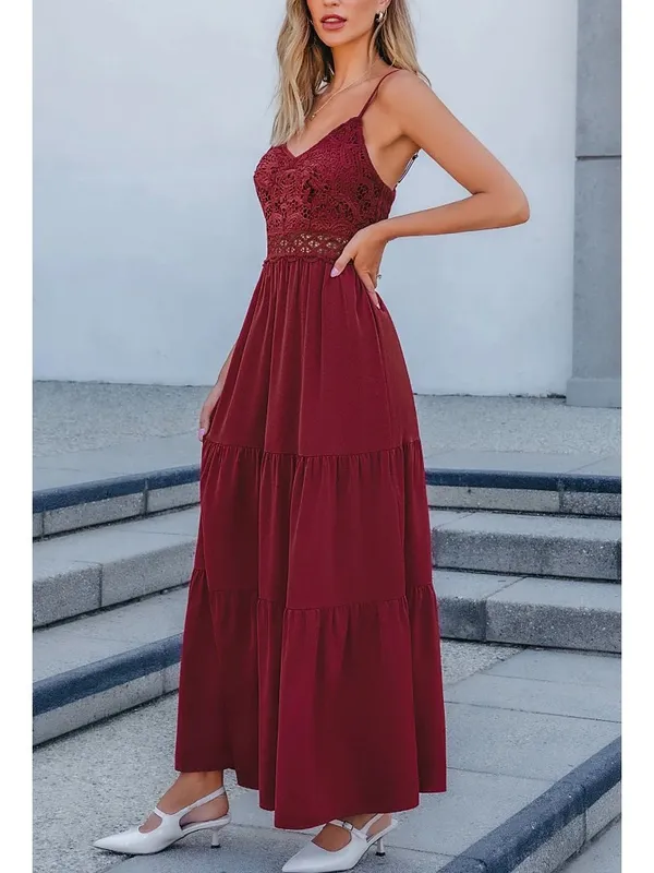 NWT Cupshe Burgundy Crimson V-Neck Lace Bodice Sleeveless Maxi Dress - Medium - Image 11