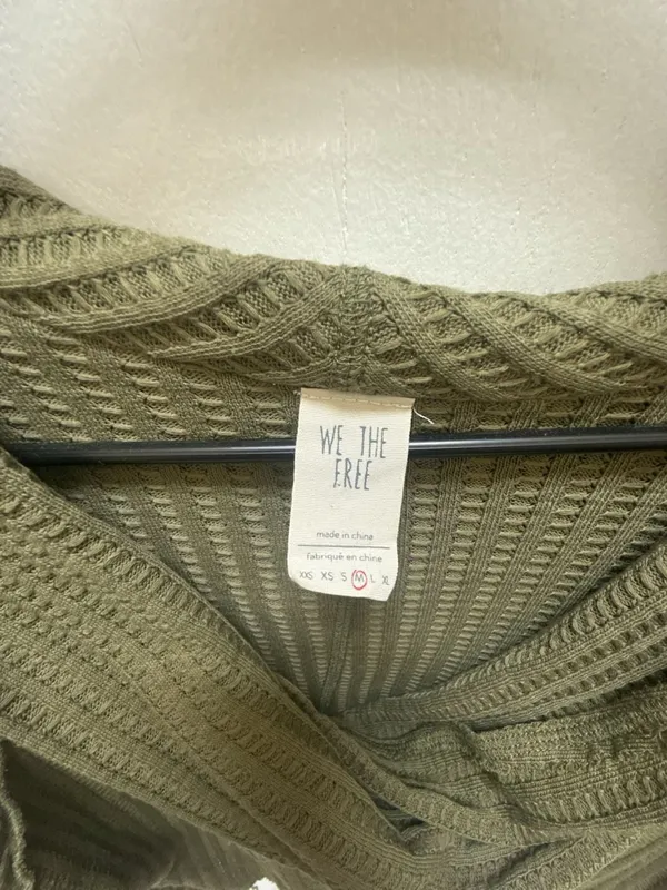 Free People We The Free Olive Green Waffle Knit Thermal Hoodie Size M - Image 2