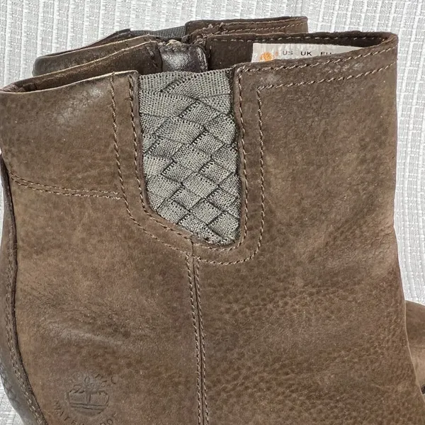 Timberland Boots Womens 8.5 Brown Leather Waterproof Block Heels‎ Zip Up Ankle - Image 3