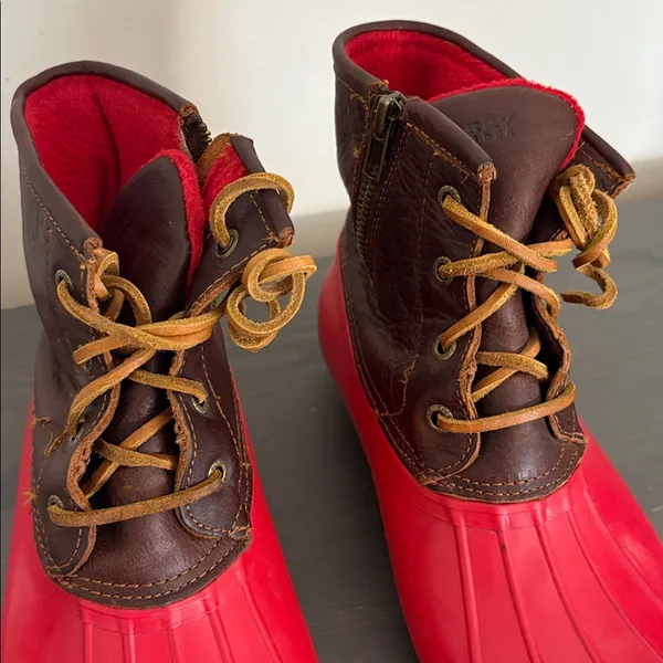 Sperry Women’s Waterproof Duck Boots Red Brown Leather‎ Fleece Lined Size 8 - Image 6