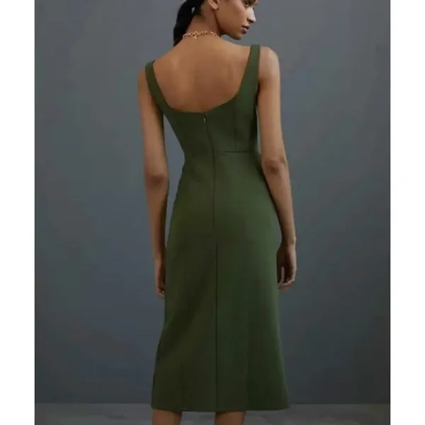 Maeve Anthropologie Olive Green Button-Front Midi Dress Size 2 - Image 3