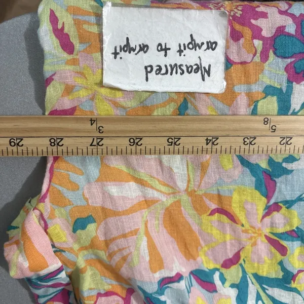 Bright Floral Linen Top Size XXL Button Up Shirt Tropical Summer Dopamine Resort - Image 8