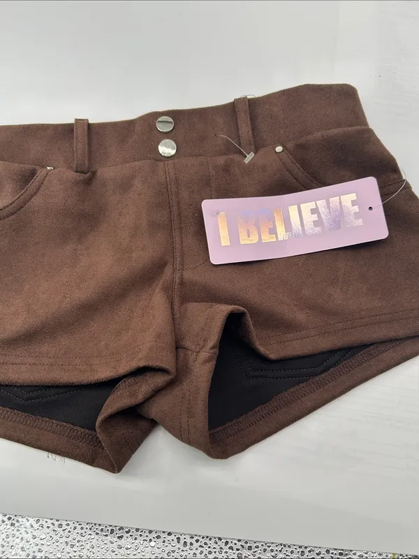 Brown Women's Suede-Look High-Waist Shorts - Image 10