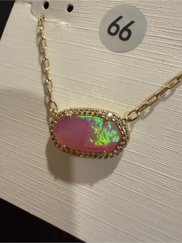 Kendra Scott | Gold Plated & Pink Iridescent Opal Elisa Necklace | #66 - Image 2