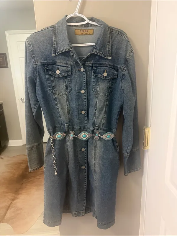Vintage Medium Wash Denim Button-Down Western Dress / Jacket M - Image 2