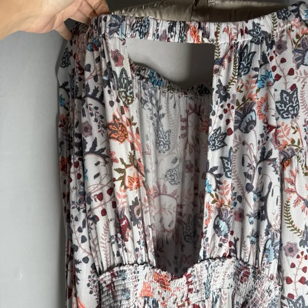 Free People M Floral Long Sleeve Off Shoulder Romper Open Back‎ Shorts Blouson - Image 5
