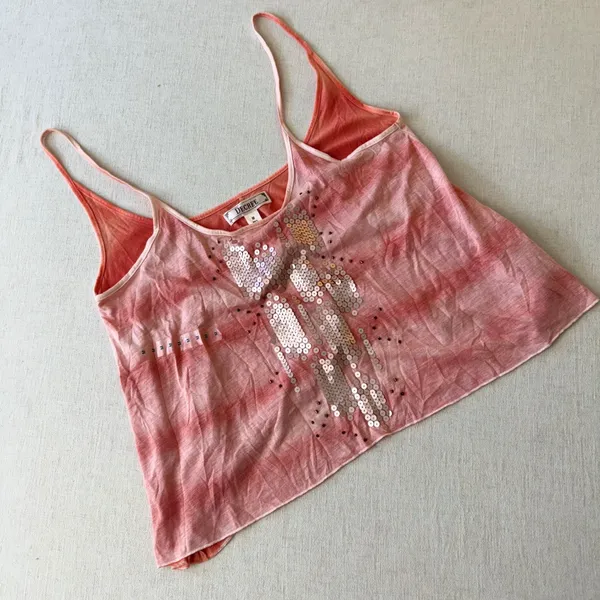 Decree Pink Tie Dye Sequin‎ Tank Top Low Back Cami Med y2k - Image 7