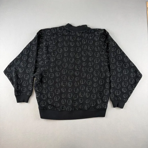 Monki Black Face Print Mock Neck Sweatshirt XXS Line Art Graphic Pullover - Image 2
