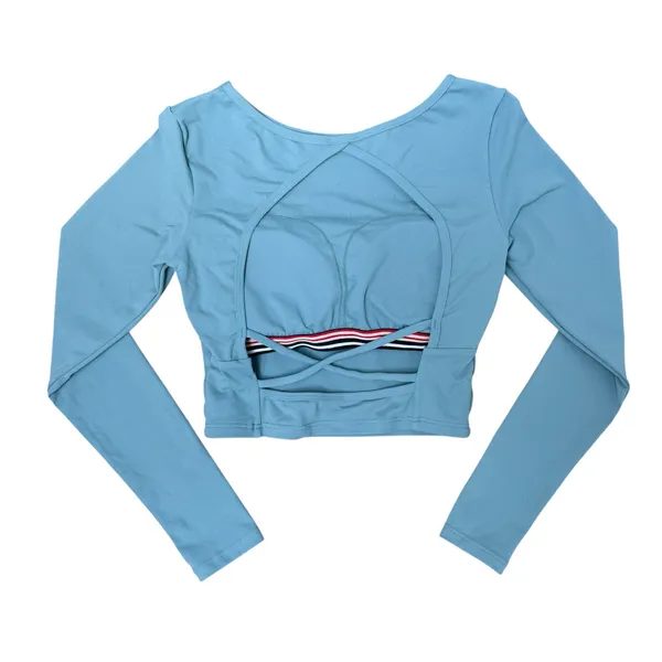 Halara Teal XS Long Sleeve Backless Athletic Crop Top - Image 2