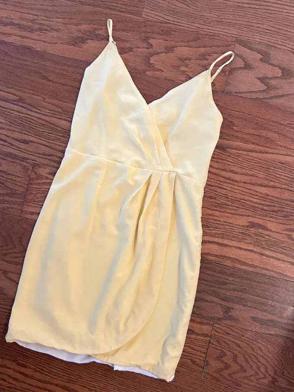 Lavender Brown Silk Wrap Mini Dress Size Small Butter Yellow Cocktail Wedding - Image 2