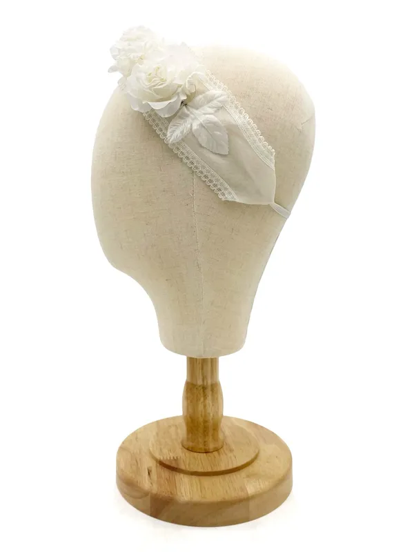 Vintage 1950s 1960s Auerbach’s Floral Headband Hat Ivory White Flowers - Image 4
