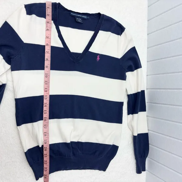 Ralph Lauren Sport Cotton‎ Women's Sweater in Navy and Cream Stripes Size L - Image 8