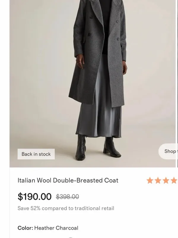 Quince Women’s Italian Wool Blend Double Breasted Long Coat Size Small - Image 3
