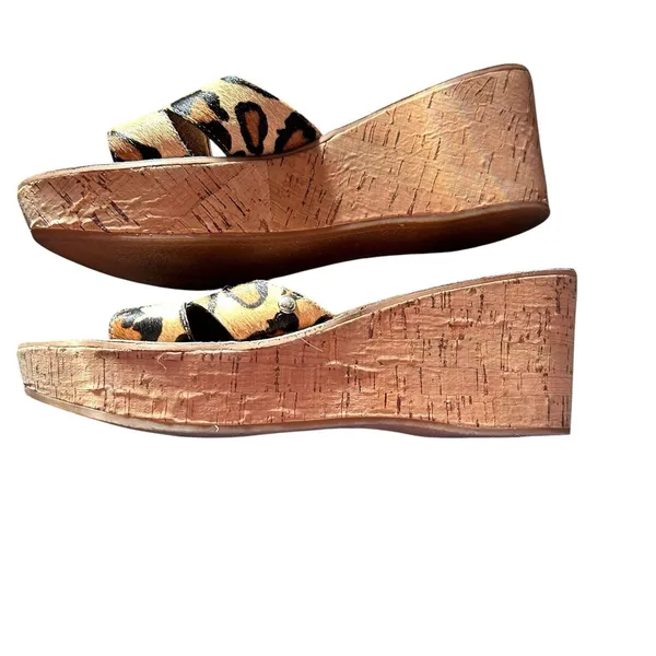 Womens Sam Edelman US Size 9 Eur 40 Leather Leopard Print Cork Wedge Slip On... - Image 3