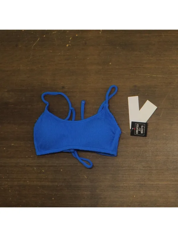 NWT Salt + Cove Rib Scrunch Scoop-Neck Bralette Bikini Top Cosmic Cobalt Blue XS - Image 4