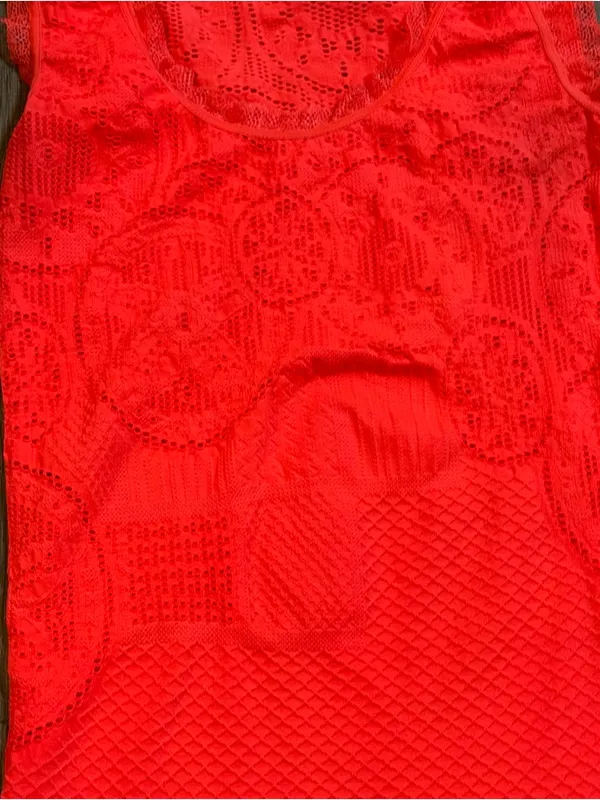 Y2K 2000s Neon Orange Stretchy Lace Trim Tank Top M/L Rave Clubwear Jersey Shore - Image 2