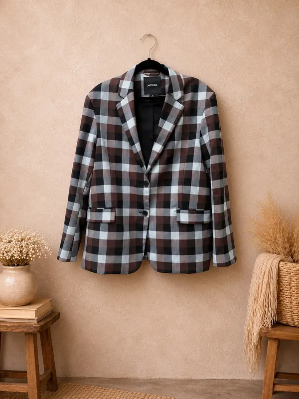 NWT Monki Plaid Matching Suit Set Blazer & Wide Leg Pants Size M - Image 3