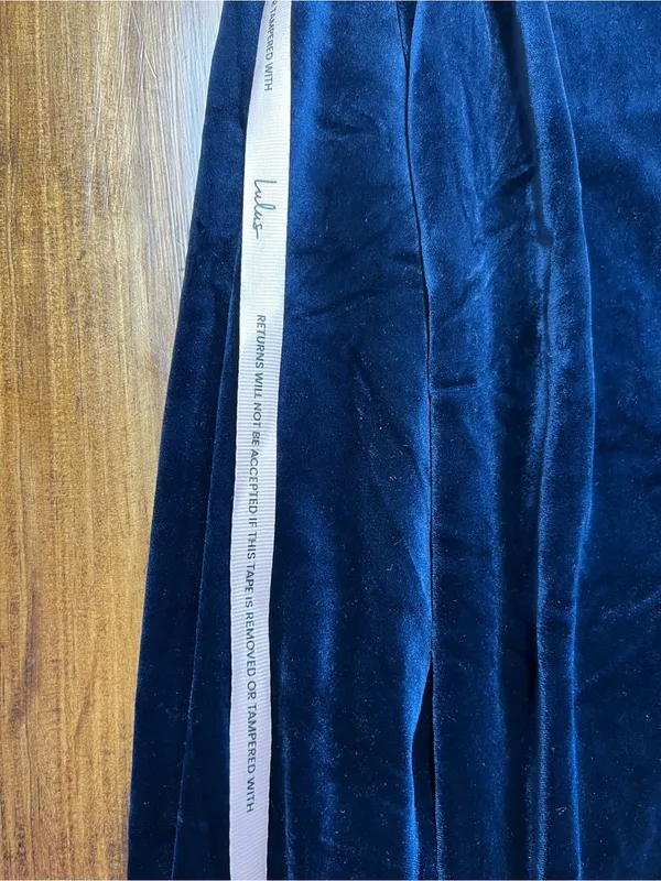 Lulus Coveted Confidence Navy Blue Velvet Asymmetrical Maxi Dress Size Large NWT - Image 7