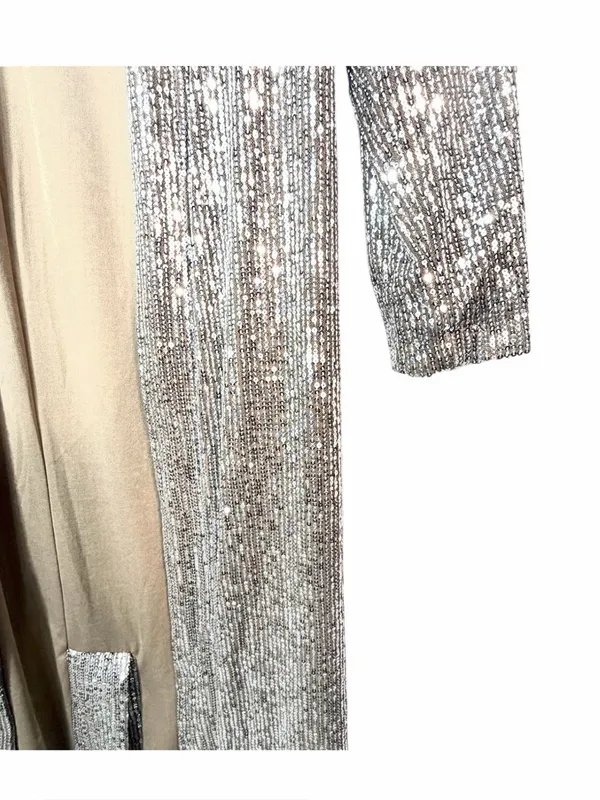 ANTHROPOLOGIE MARE MARE X Women’s Silver Sequin Duster Open Front Jacket Size S - Image 9