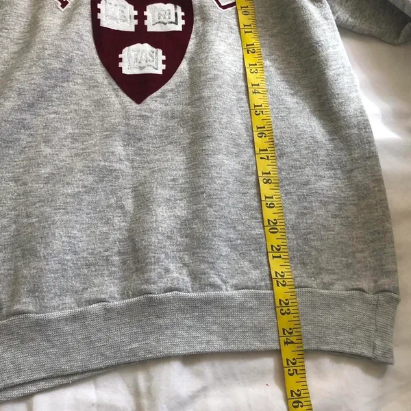 Vintage Grey Preppy Harvard crewneck sweatshirt with embroidered logo -Size M Great condition, measurements in pics - Image 6
