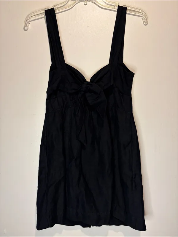 Anthropologie Maeve Twist-Front Tie Cutout Back Mini Dress Linen Blend Black S - Image 4