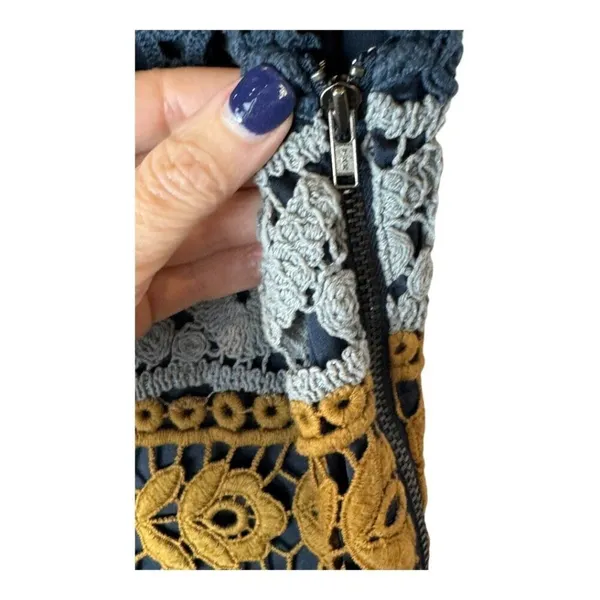 Maeve Dress Women 0 Blue Gold Sleeveless Crochet Fit And Flare Mini‎ Cottagecore - Image 8