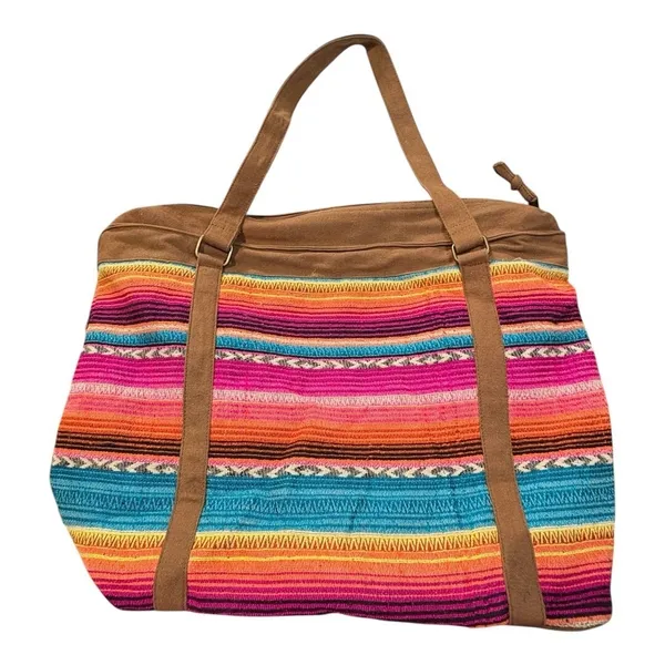 Tote Bag Womens Large Multi-Color Serape Western Boho Longhorn Fringe‎ Hippie - Image 6