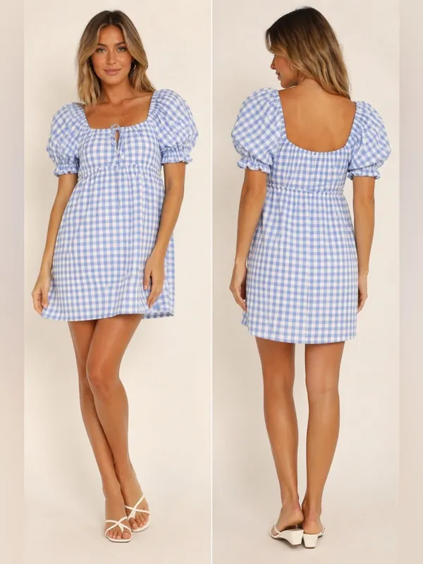 NWT Petal & Pup Blue Gingham Mini Dress Babydoll Smocked Cottagecore - Image 2