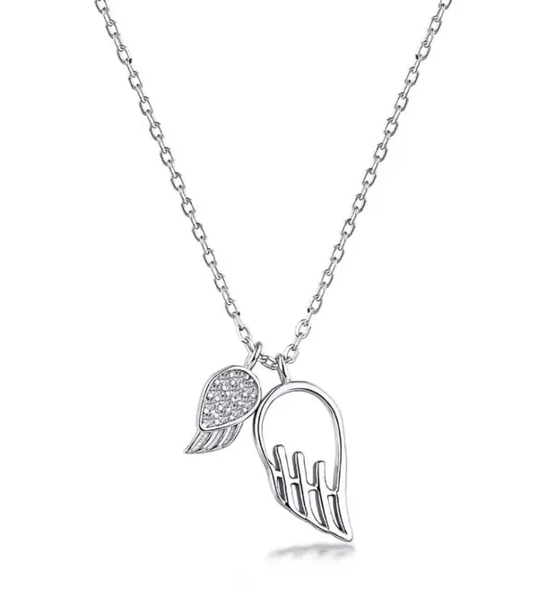 925 Sterling Silver Necklace Angel Wings 2 Pendants - Image 4
