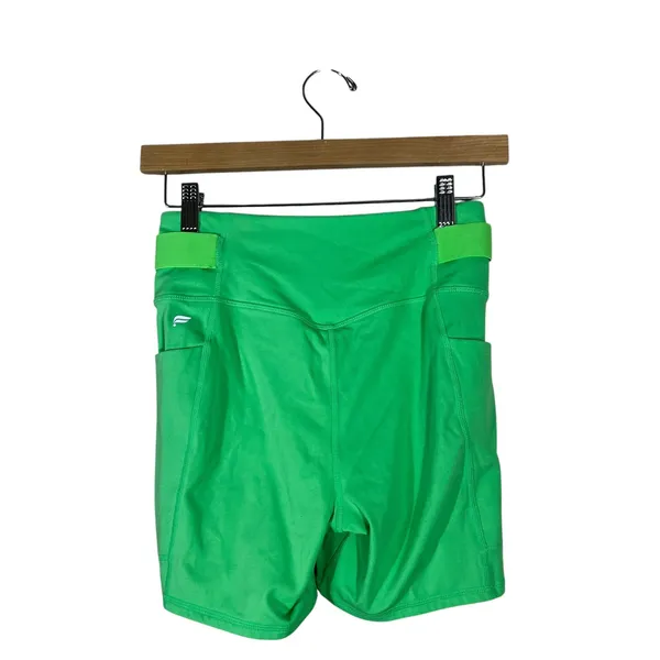 Fabletics High-Waisted Solid Biker Shorts Green Neon Athletic Pockets Size XS - Image 3