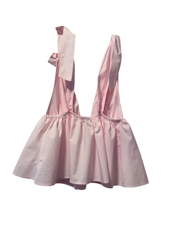 NWT Zara Pink Poplin Bow Shoulder Top - Size L - Coquette Babydoll Romantic - Image 4