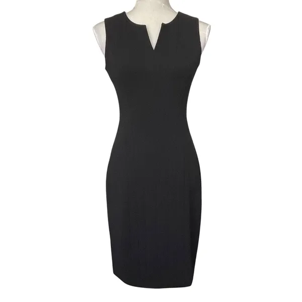 Calvin Klein Split Neck Black Sheath Dress Women’s Size 2 LBD Classic Stretch - Image 3
