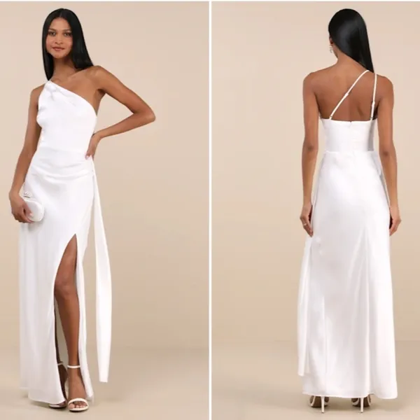 LULUS Bridal Wedding Shower Reception Bachelorette Sexy Flowy Romantic Satin Max - Image 7