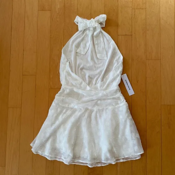 Princess Polly Eurythmic Scarf Halter Mini Dress Jacquard white halter mini dress - Image 3