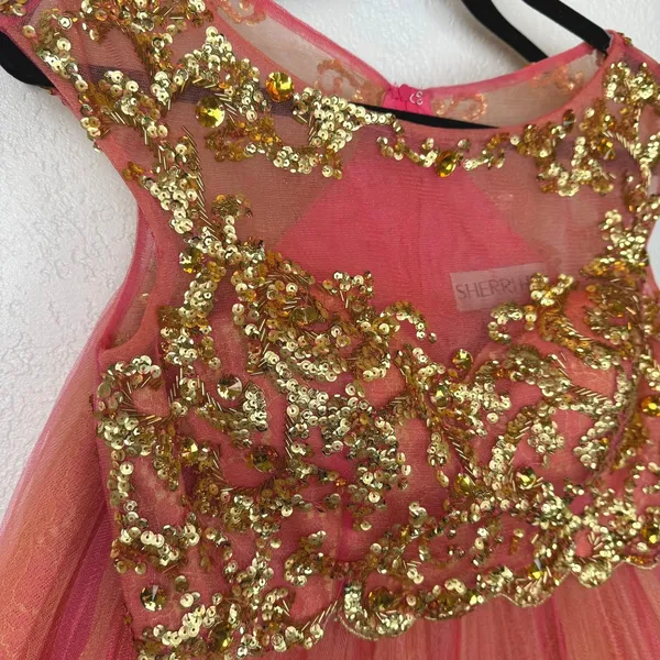 Sherri Hill‎ Sequin Embellished Tulle Party Dress Girls Pink Gold Cap Sleeve - Image 2
