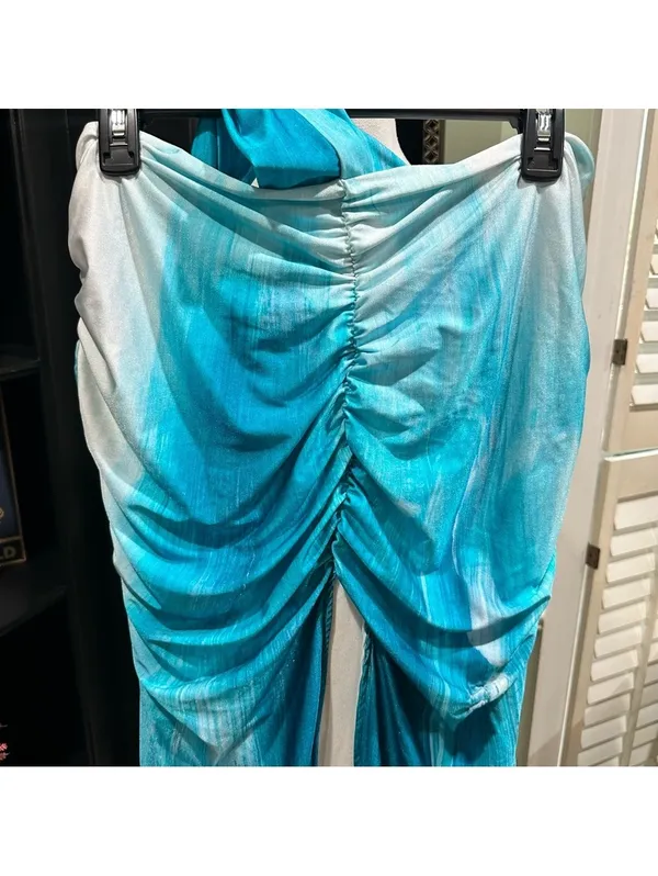Farai London Blue Ombre Ruched Mesh Maxi Skirt Size Large - Image 3