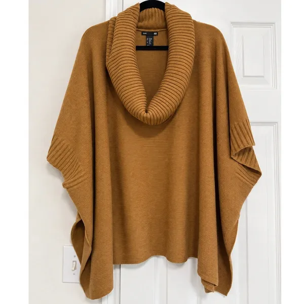 H&M Camel Brown Cowl Neck Poncho Sweater Cape Oversized One Size - Image 2