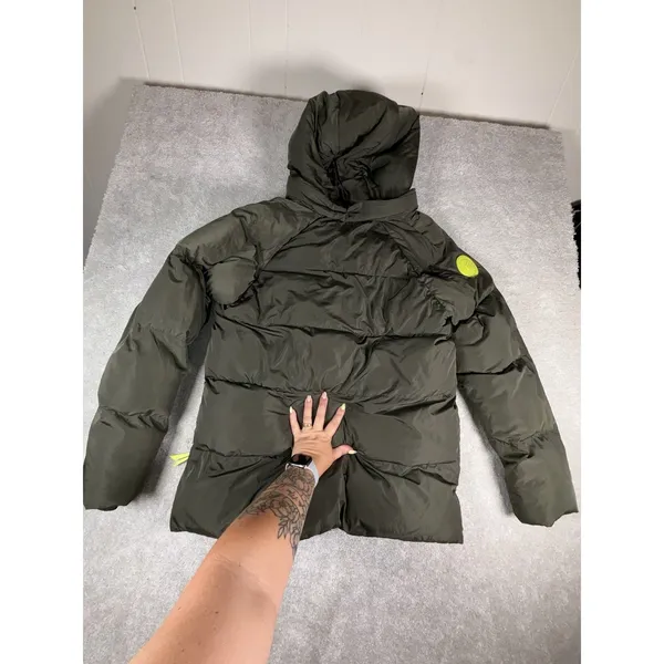 Fabletics Womens Green Hooded Puffer Jacket With Neon Zippers Coat Size M - Image 7