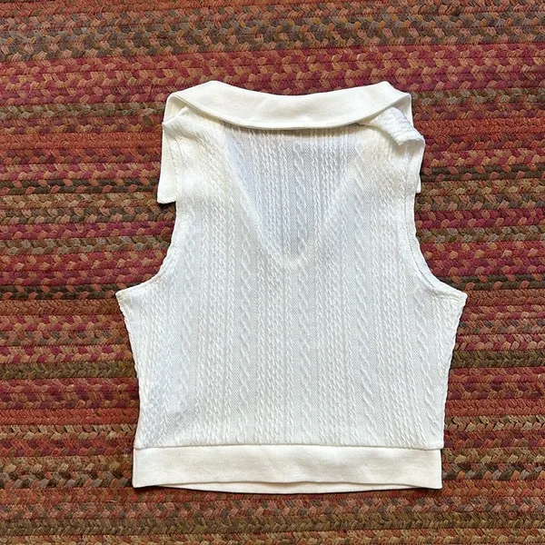 WHITE KNIT COLLARED SLEEVELESS POLO - Image 2