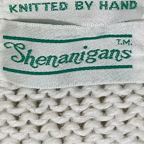 VINTAGE 80s SHENANIGANS Women’s White Sweater Hand Knitted Flower Design Small - Image 6