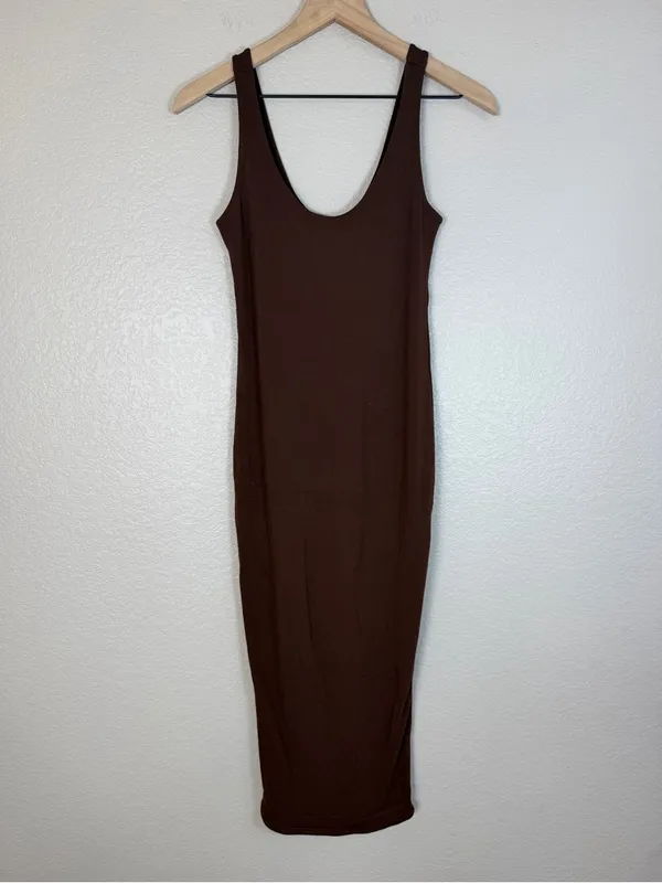 Naked Wardrobe Sculpt Tank Midi Dress in Chocolate Brown size Large NEW $68 - Image 5