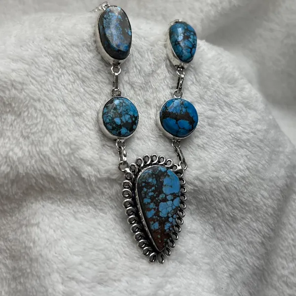 Turquoise Natural Gemstone 925 Silver Plated 16” Necklace - Image 4