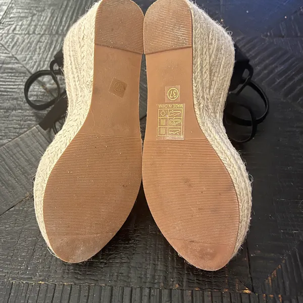 Black Espadrille Platform Wedge Sandals - Size 37 EUC - Image 5