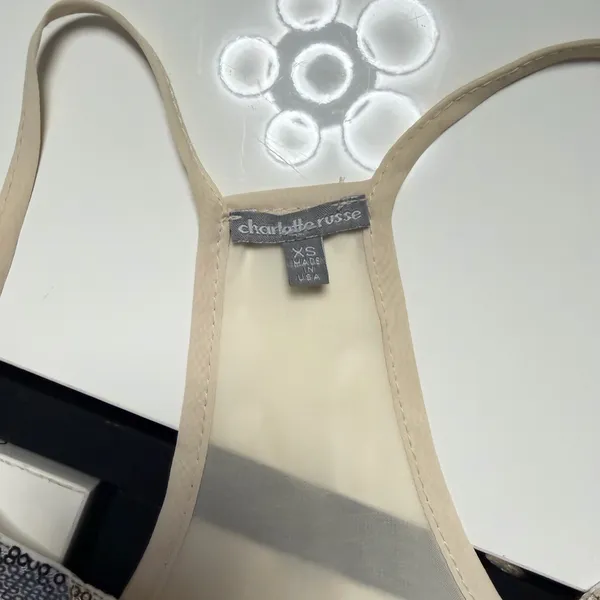 Charlotte Russe XS Sequined Geometric Cami Top Peach Gold Silver Racerback💋 - Image 8
