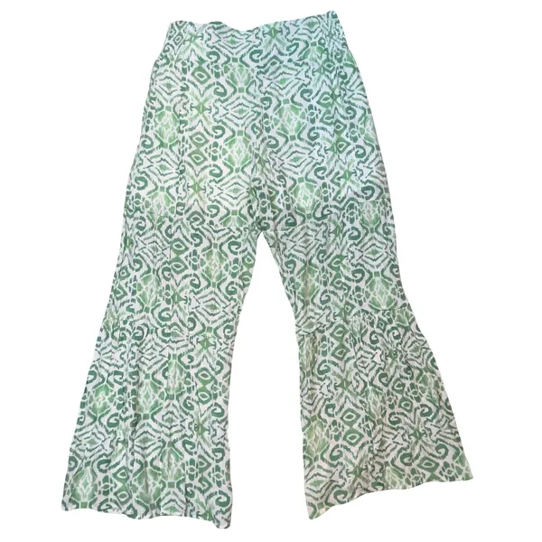 Nanette Lepore Womens Wide Leg Pants Green Ikat Boho Coastal Vacation Large - Image 3