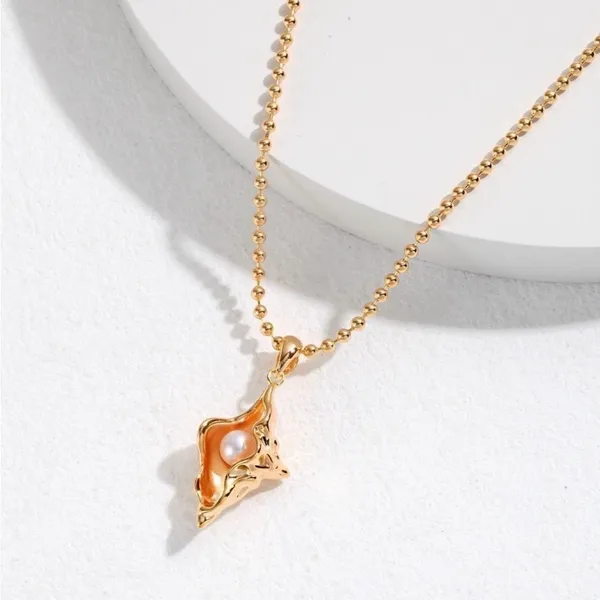 NEW Conchshell sterling silver necklace earring jewelry set 18k REAL gold plated - Image 2