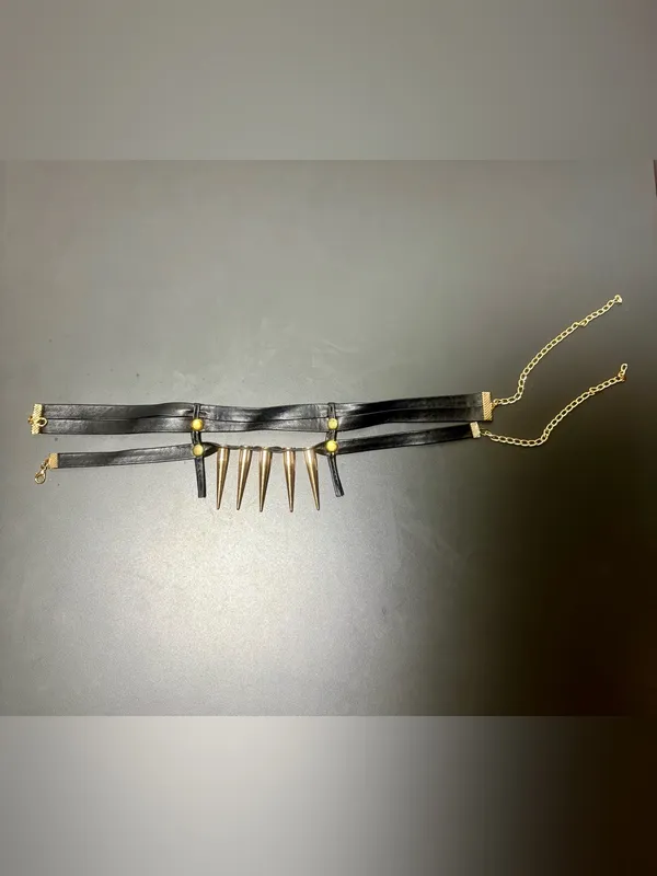 Black Faux Leather Spike Choker Necklace - Image 4