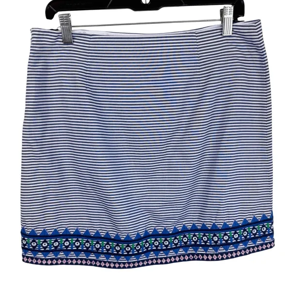 Vineyard Vines Women Blue White Striped Embroidered Hem Cotton Mini Skirt Size 8 - Image 3
